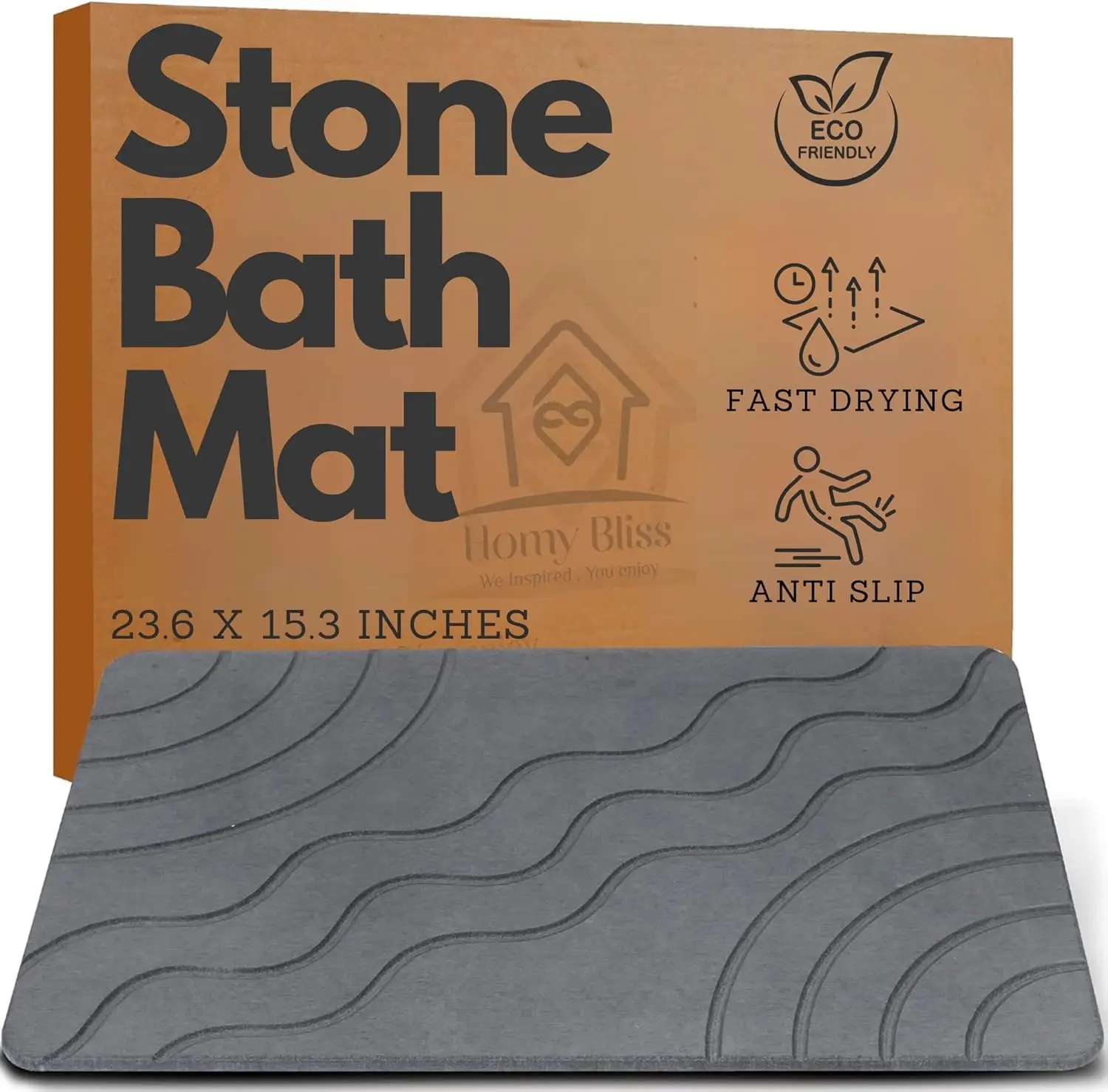

Быстросохнущий нескользящий каменный коврик для ванной, супервпитывающий, для ванной комнаты, кухни, легко моется, серый