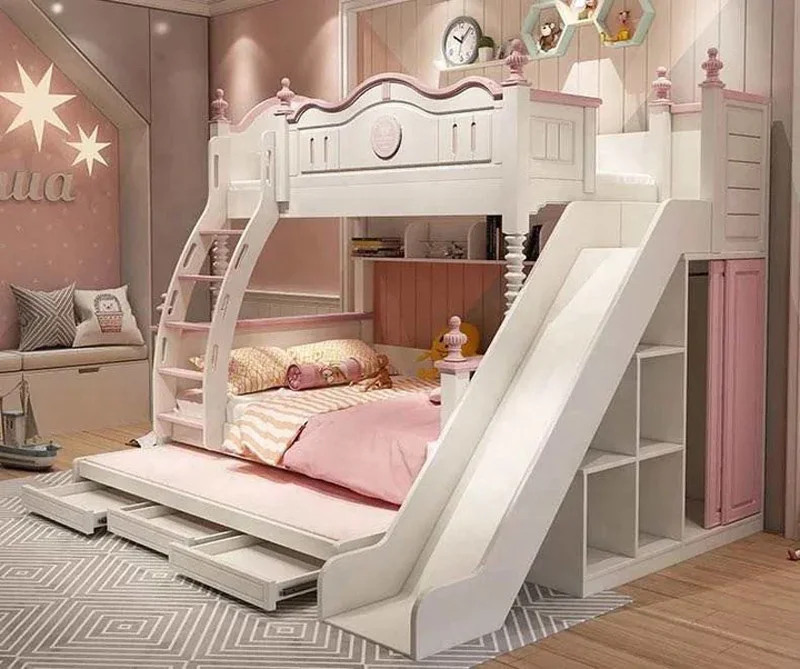 Castle Princess children beds girl bunk kids bed set furniture for girls pink bedroom furniture with slide