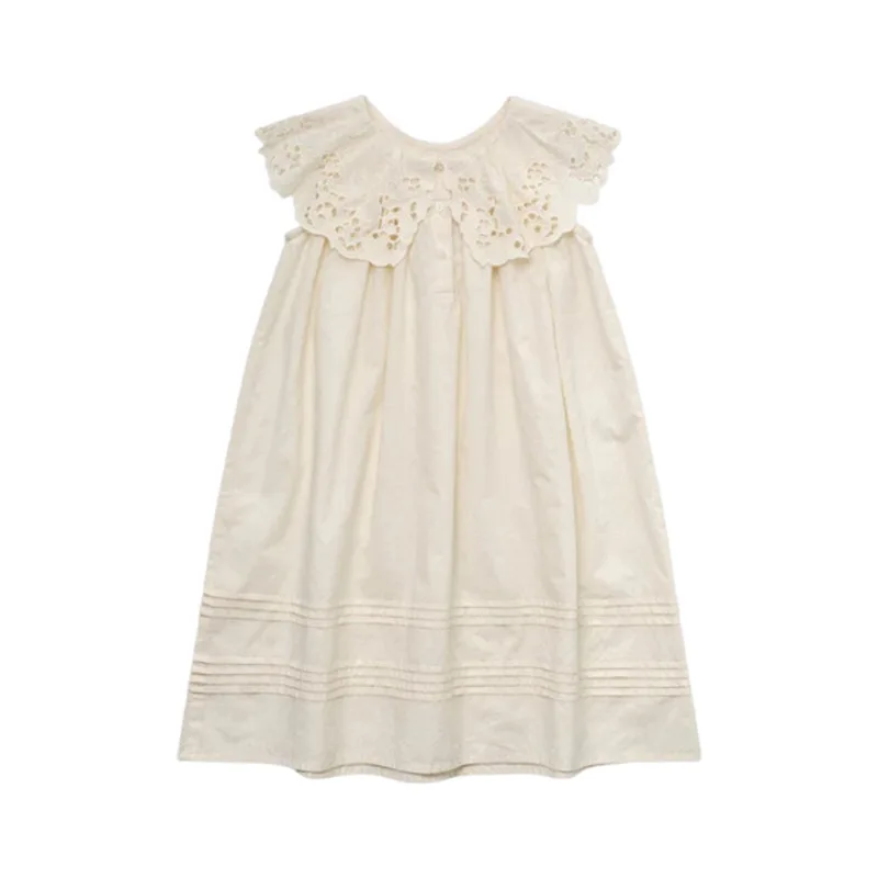 Spring/Summer Pure Cotton Large Lace Collar Cute Princess Dress Sleeveless A-Line Skirt for Little Girls
