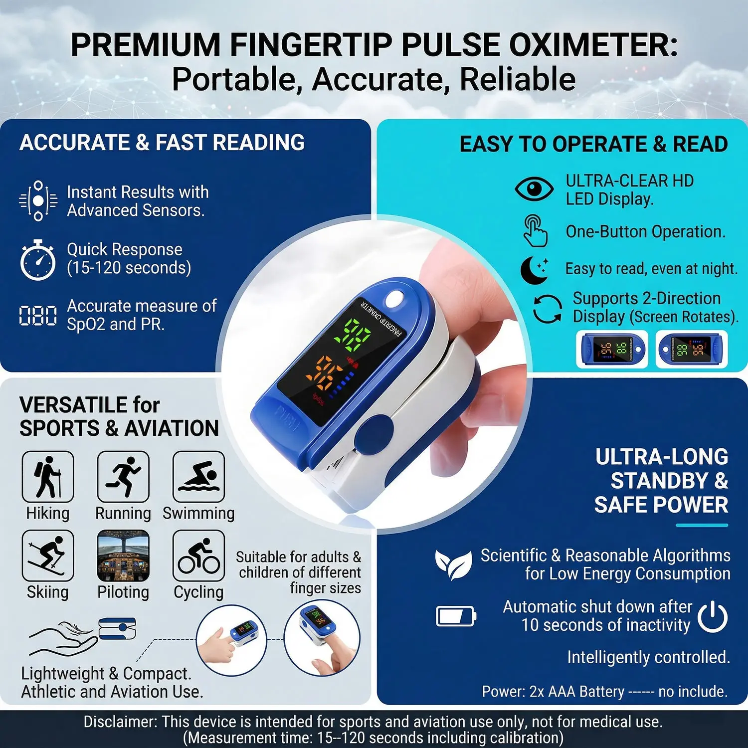 Oximeter Portable Fingertip Pulse Blood Oxygen Saturation Monitor With LED Display Fingertip Oximeter Testing SpO2 Health Care