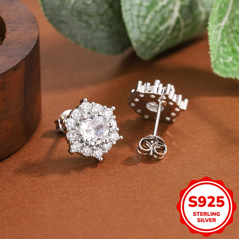 

Fashionable authentic S925 sterling silver snowflake full diamond earrings for women niche design gift jewelry