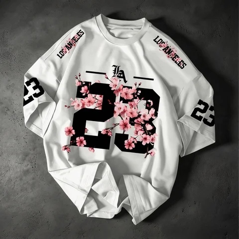 Summer 3D Printings Perfect for Daily Wear for Big-Sized Men's T-Shirts with Cherry Blossom Pattern T-shirt
