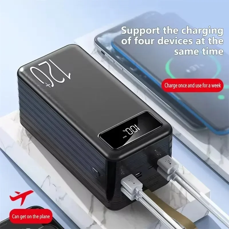 120000 mAh Power Bank 66W ชาร์จเร็วสุด ความจุเพียงพอ 100% แบตเตอรี่พกพา เหมาะสําหรับ iPhone, Xiaomi, Huawei