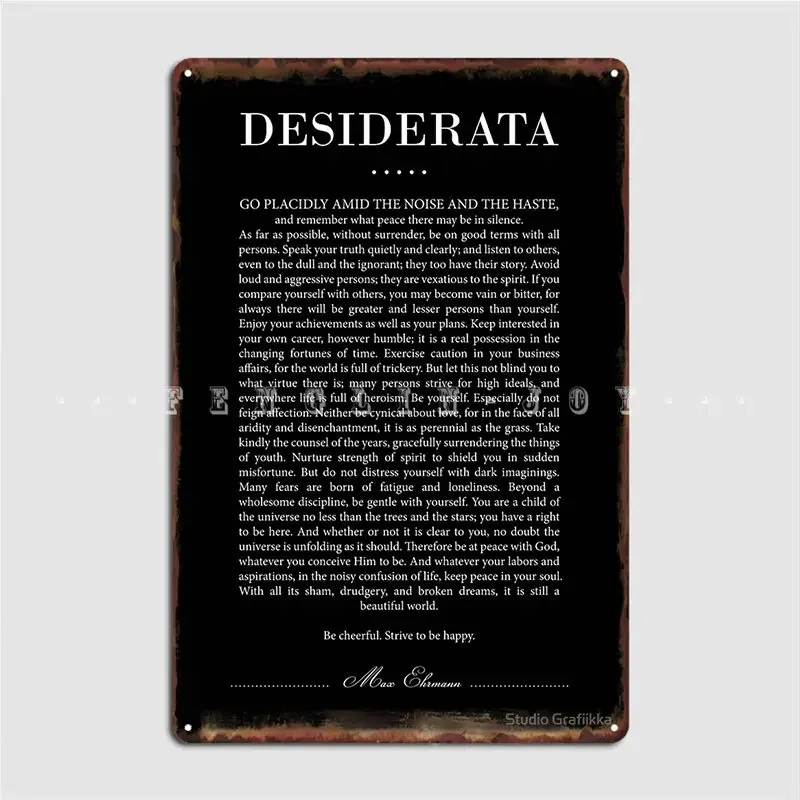 Desiderata Max Ehrmann Typography Print 19 Literary Poster Poster Metal Plaque Vintage pub Garage Decoration Tin sign Poster