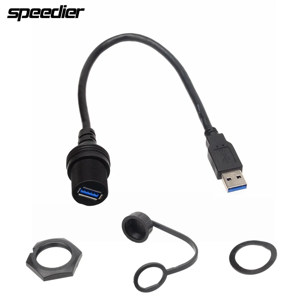 

30CM USB 2.0 3.0 A Male to A Female AUX Flush Panel Mount Waterproof Extension Cable for Car Truck Boat Motorcycle Dashboard