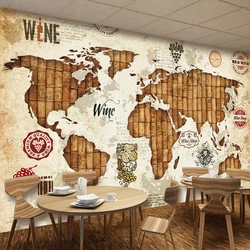 Vintage Map Wine Stopper 3D Stereo Relief Mural Wallpaper Restaurant Bar KTV Living Room TV Backdrop Wall Decor Wall Paper