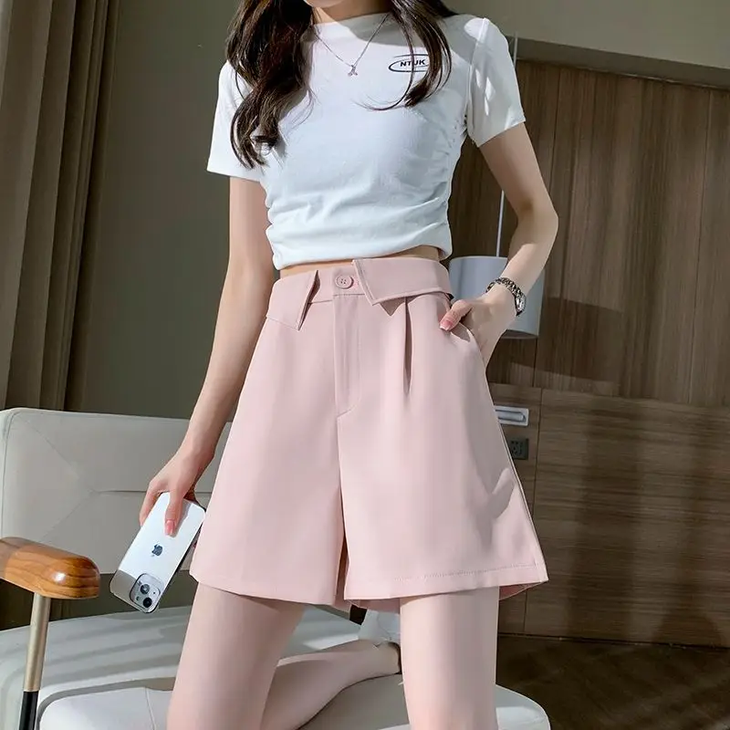 

New Casual Summer Woman Short High Waist Work Wear Wide Leg Short Pants Female Vintage Trousers Fashion Hot Sale A27