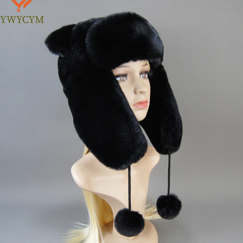

Hot Sale New Women False Rex Rabbit False Fur Hat Winter Warm Fur Hat Black and White Panda Cute Color Artificial Hat