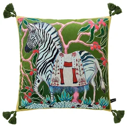 Decorative Velvet Throw Pillow Covers, Pink Rose Horse, Animal Throw Pillow Covers with Tassels, Retro Square, Double Side Sofa