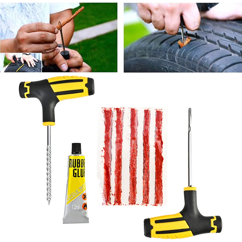 Car Tire Repair Tool Tire Repair Kit Studding Tool Set Auto Bike Tire Repair Puncture Plug Garage Motorcycle Tools Accessories