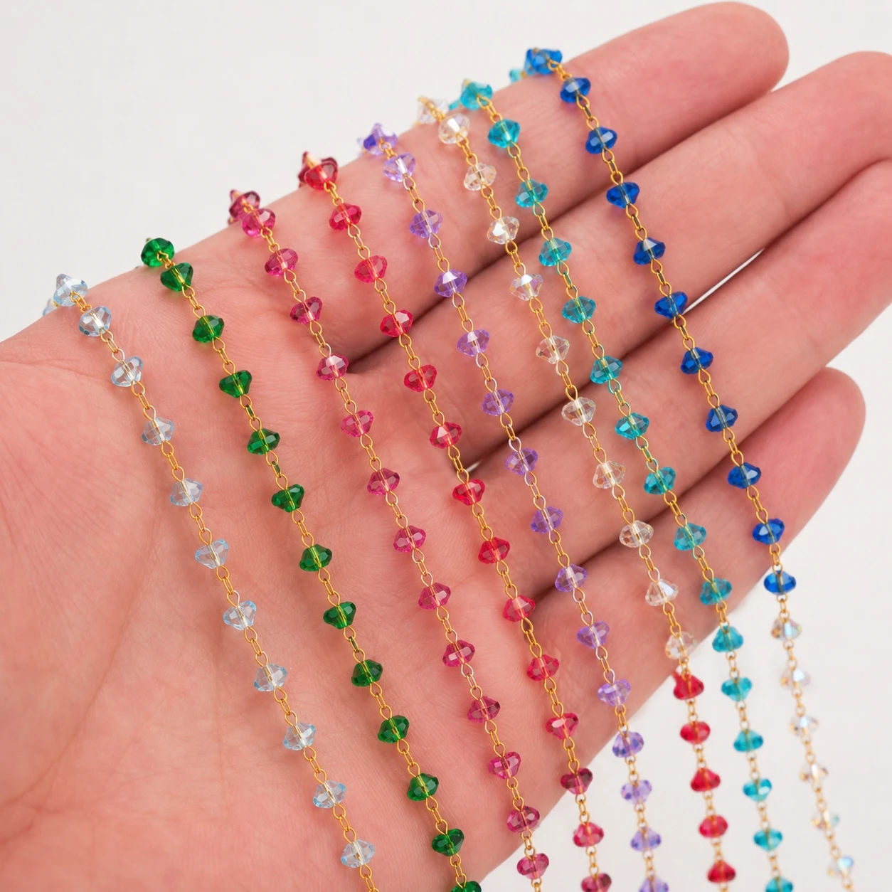 0,5 Meter/1 Meter Facettierte Dreieck-Kristallglasperlen Edelstahlkette in Großpackung für DIY-Halsketten, Armbänder und Schmuckherstellung – Detail 1