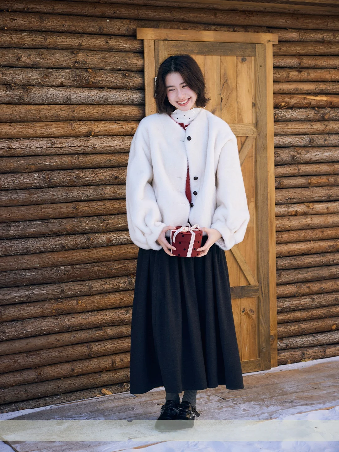 

GOOZA Retro Woven Real Leather Musoom Bule Eco-friendly Fur Women's Winter Lightweight Soft Lantern Sve Coat