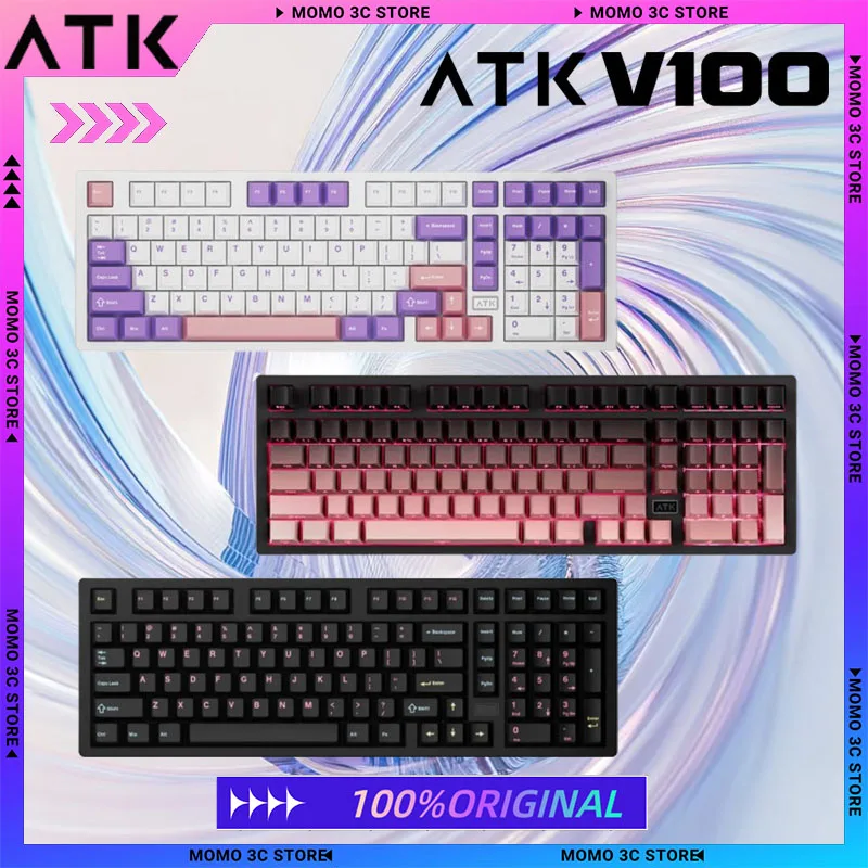 

ATK V100 Беспроводная механическая клавиатура с возможностью горячей замены RGB Прокладка Полуалюминиевый сплав PJF Индивидуальная игровая клавиатура для ноутбука и ПК