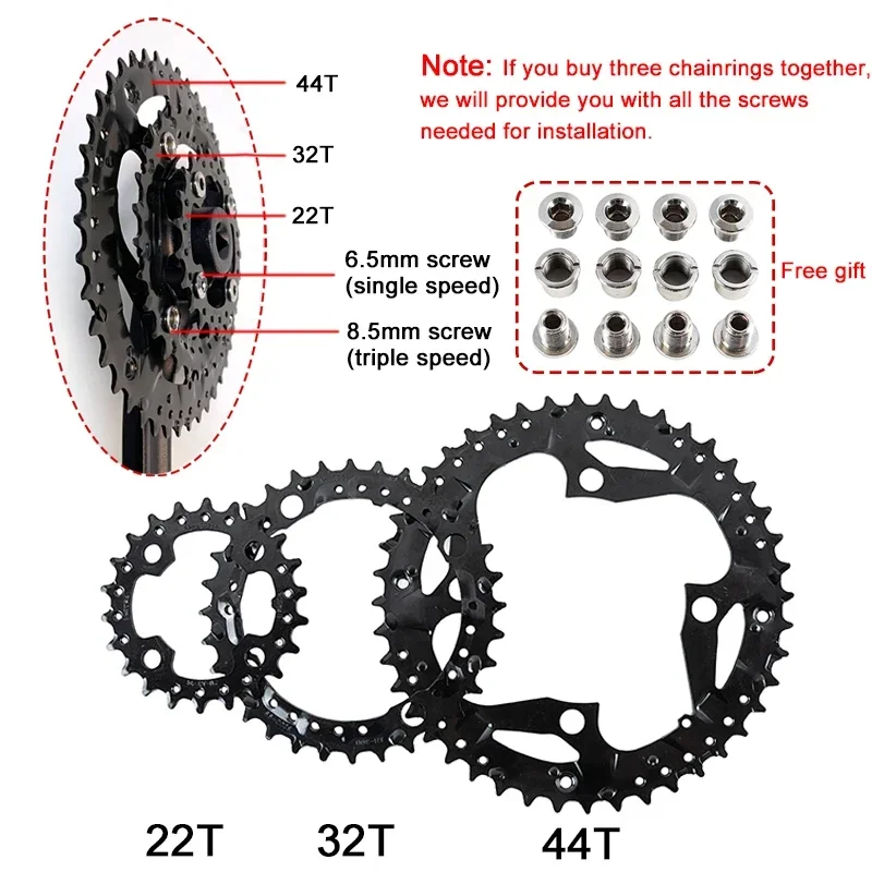 BUCKLOS 9 Speed MTB Chainring 104BCD Triple Chainring 22T 32T 44T Bike Chainwheel Durable for Shimano Crankset Cycling Parts