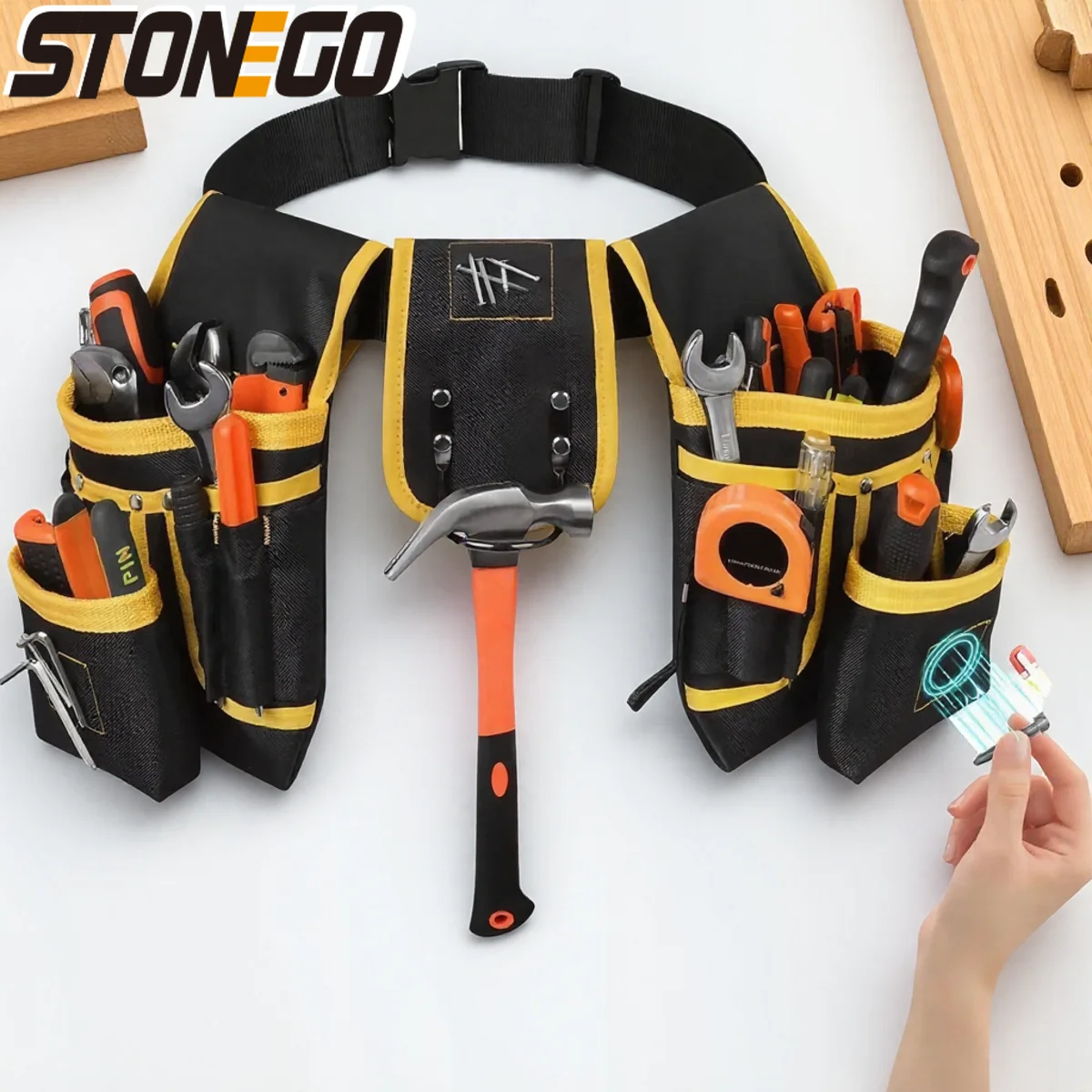 

Adjustable 26 Pockets Men Tool Belt Magnetic Holder Sturdy Waist Pouch for Craftsmen Carpenters Power Tool Accessories