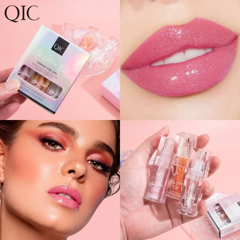 Zestaw 3 błyszczyków do ust - łatwe nakładanie, nieklejące się, trwałe, nawilżające i błyszczące olejki do ust w pudełku prezentowym dla kobiet do codziennego użytku