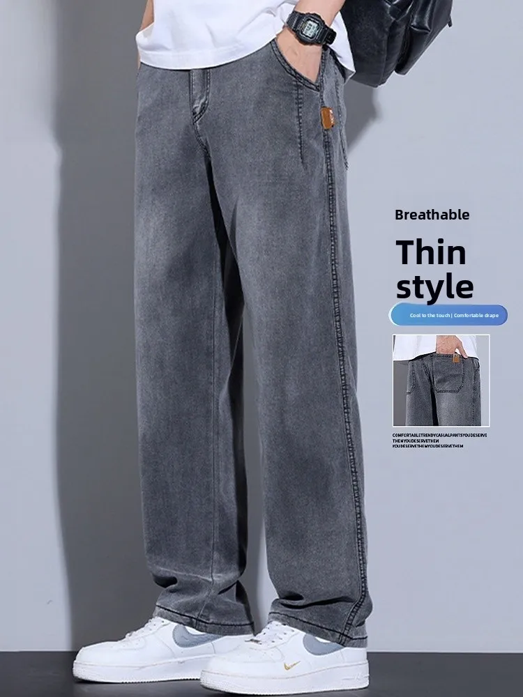 

Men's Vintage Waed Jeans Loose Straight Leg Thin Spring Casual Denim Pants Youth ular mid Waist Zipper Fly