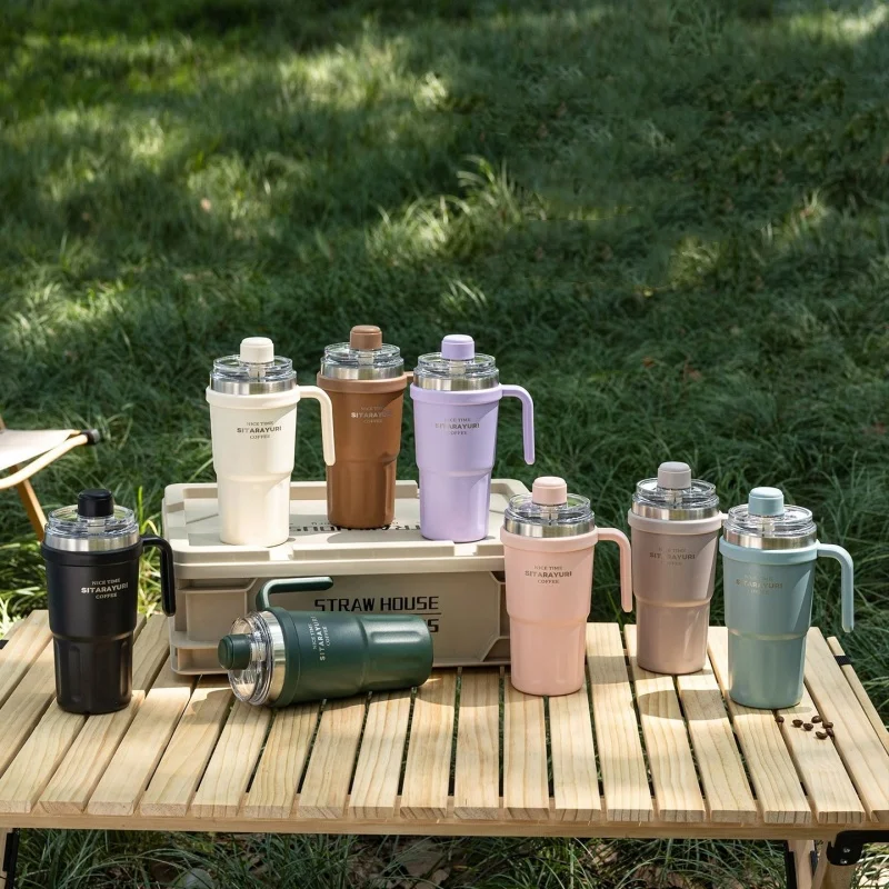 

600 мл термос из нержавеющей стали, термос, холодная и горячая чашка, соломенная чашка с двойными стенками, термокружка для путешествий со льдом, изолированная чашка для кофе