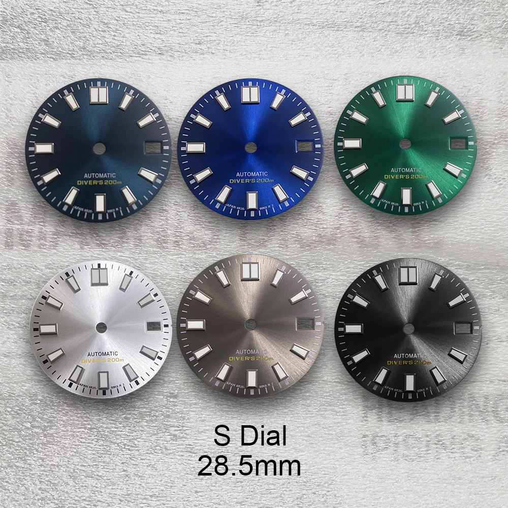 

28.5mm S Logo Sunray Dial Fit NH35/NH36/4R/7S Japan Movement C3 Green Luminous High Quality Watch Modification Accessories