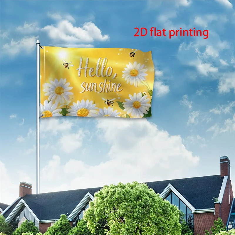 Hello Sunshine Daisy Garden Flag 3x5FT 4x6FT Single-sided Printing Outdoor Summer Yard Decor