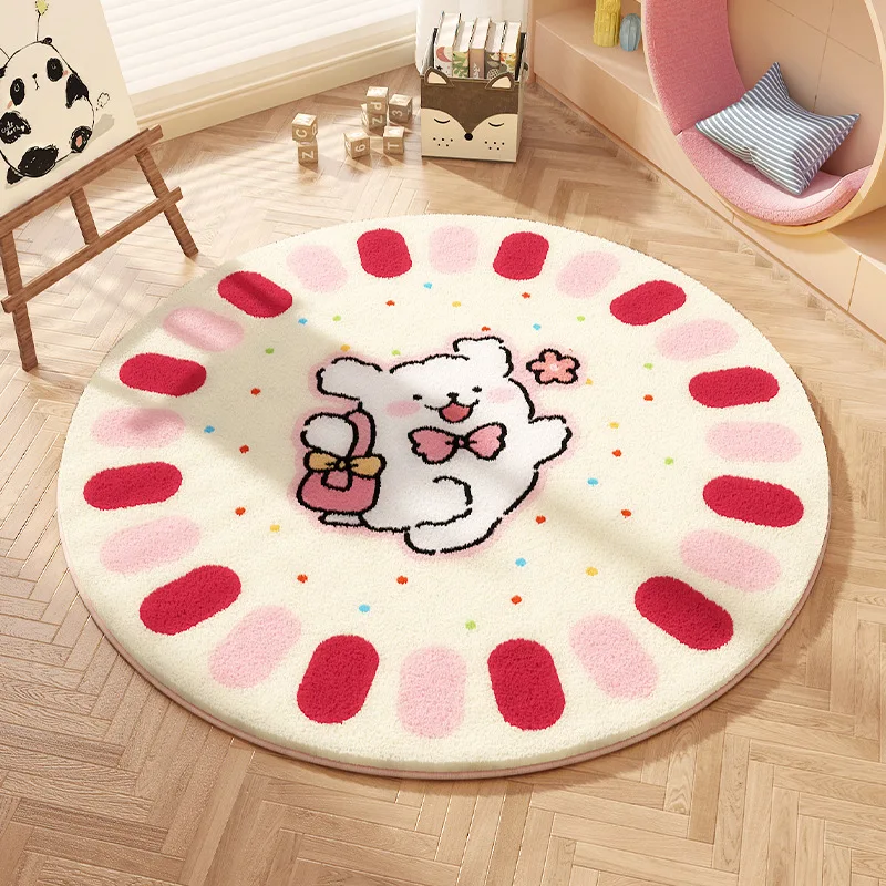 VIKAMA Round Carpet Living Room Cream Style Bedroom Bedside Makeup And Dressing Room Chair Rocking Chair Flannel Rug Home Decor