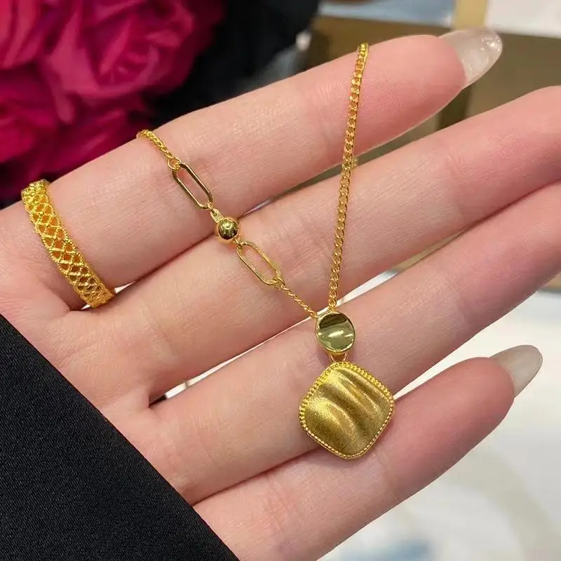 New in Wire drawing rhombus Pendant hollow out geometry necklace fashion and trend light luxury collar chain jewelry gift