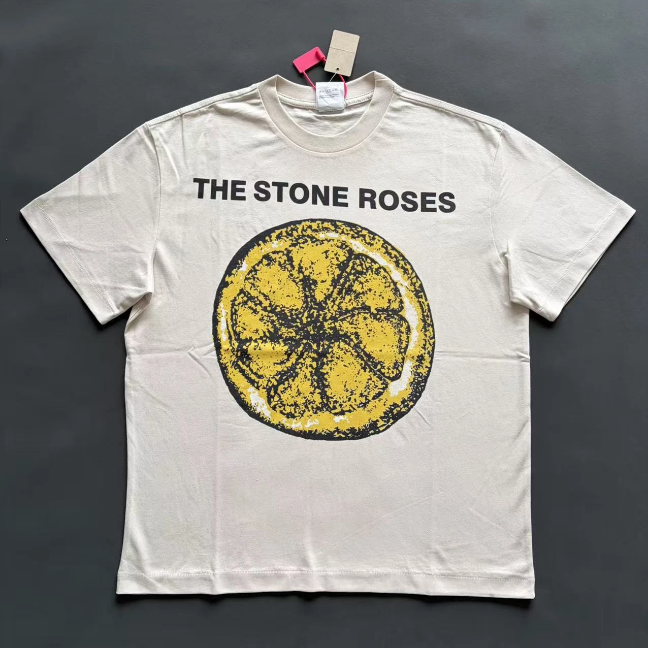 Kanye West Homme Classic Washed Worn Lemon Print Off-shoulder Vintage Streetwear Tops Cotton Oversized T-Shirt for Men Clothes
