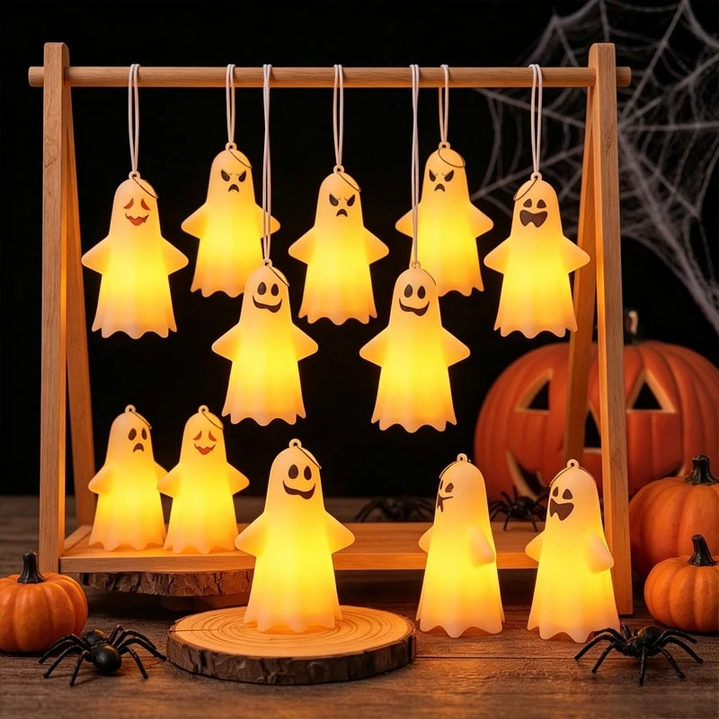Halloween Ghost Lantern Mini Hanging LED Pumpkin Lamp for Party Haunted Home Cute Decor Pendant Spooky Indoor Outdoor Doorway