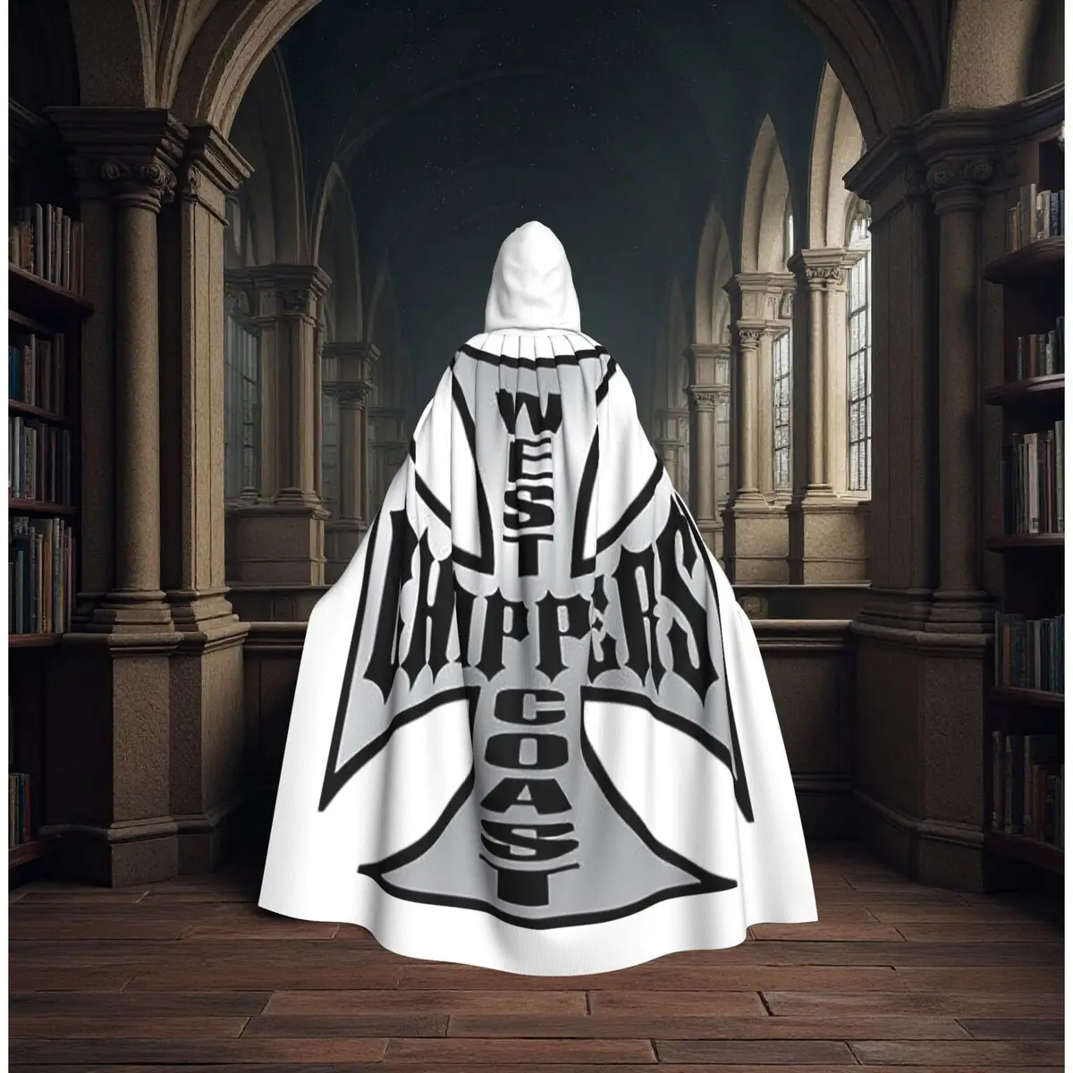 Personalized West Coast Iron Cross Choppers Long Hooded Cloak Witch Medieval Costume Cosplay Cape HalloweenVampire Adult Unisex - view 2