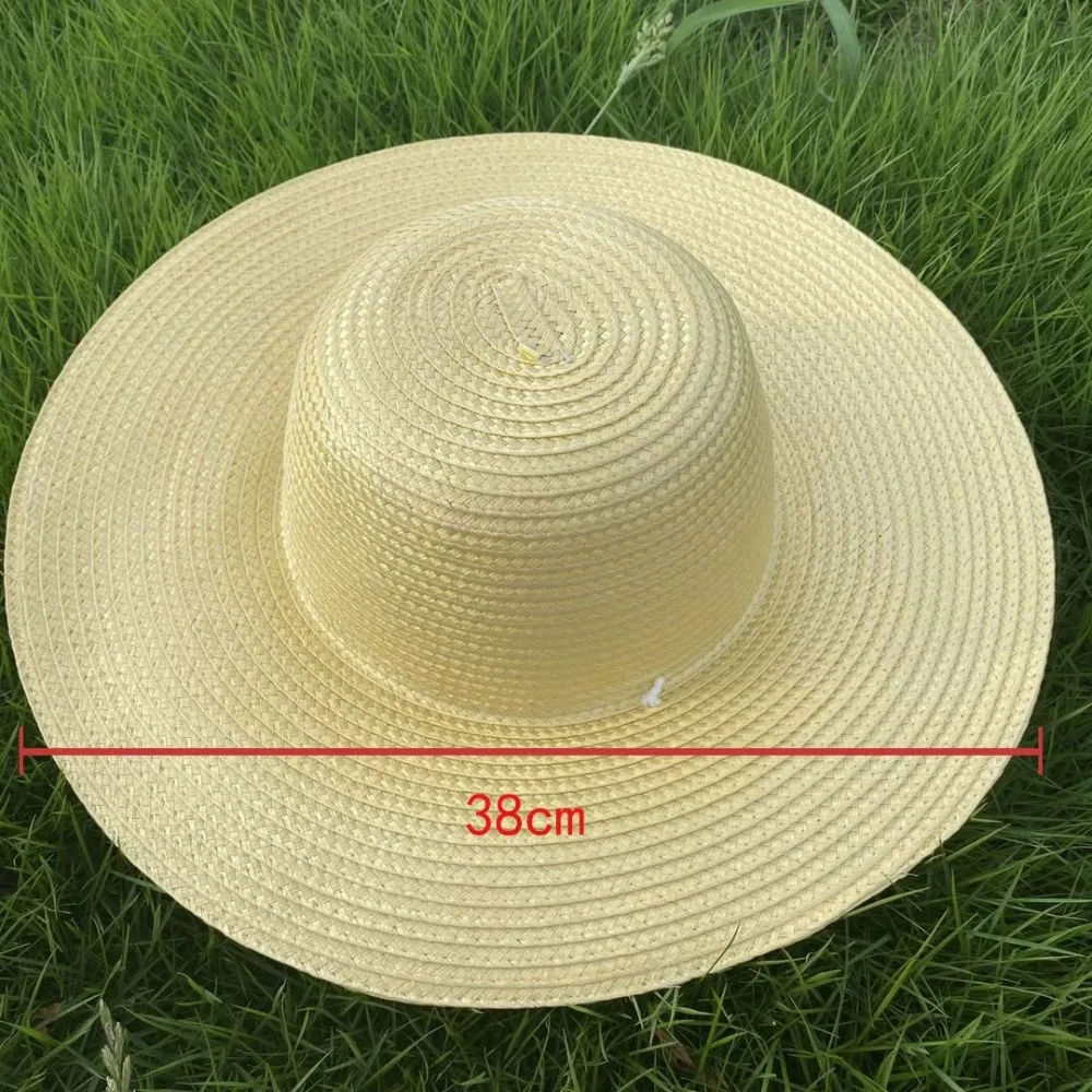 Simple Wide Brim Straw Hats Large With Windproof Rope UV Protection Cap Summer Hat Farm