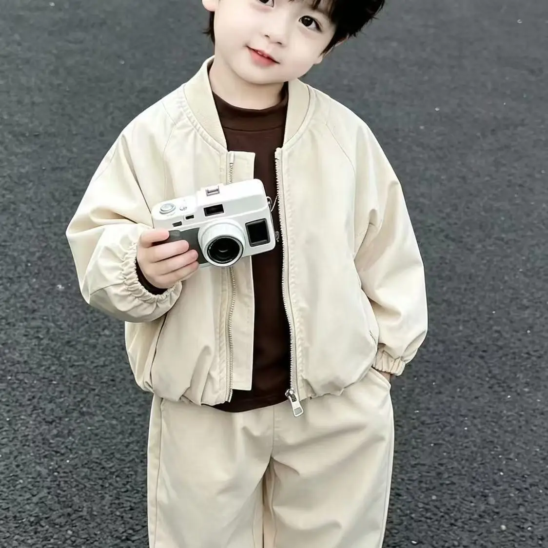 Children's Baseball Collar Jacket Boys Baby Autumn Lantern Sleeve Zipper Casual Versatile Handsome Jacket