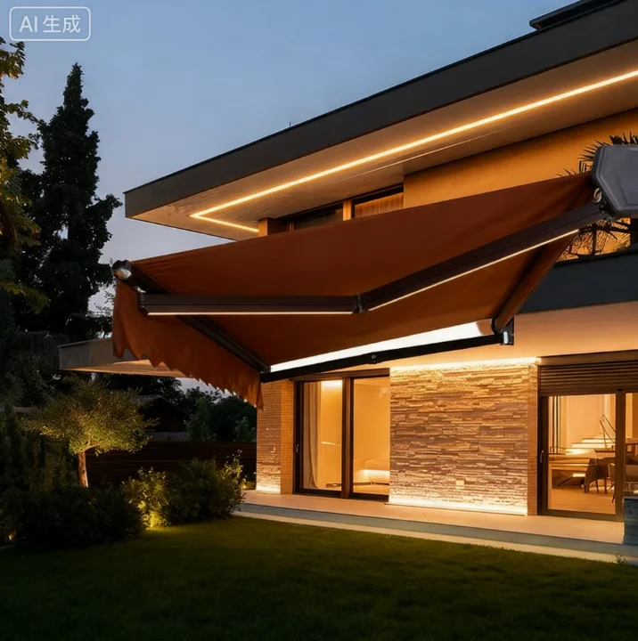

Electric Awning Canopy with Lamp Telescopic Remote Control Canopy Villa Outdoor Balcony Courtyard Intelligent Automatic Canopy
