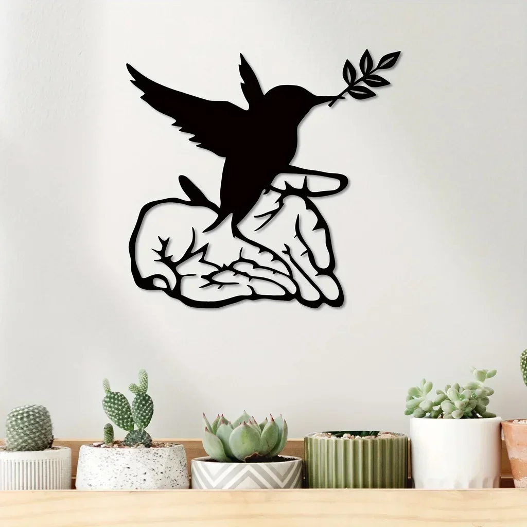 Decoración del hogar de Metal de pájaro de la libertad de la paz, letrero de pájaro de la libertad de la paz única, decoración de pared, placa artística, adornos geométricos para dormitorio recortados