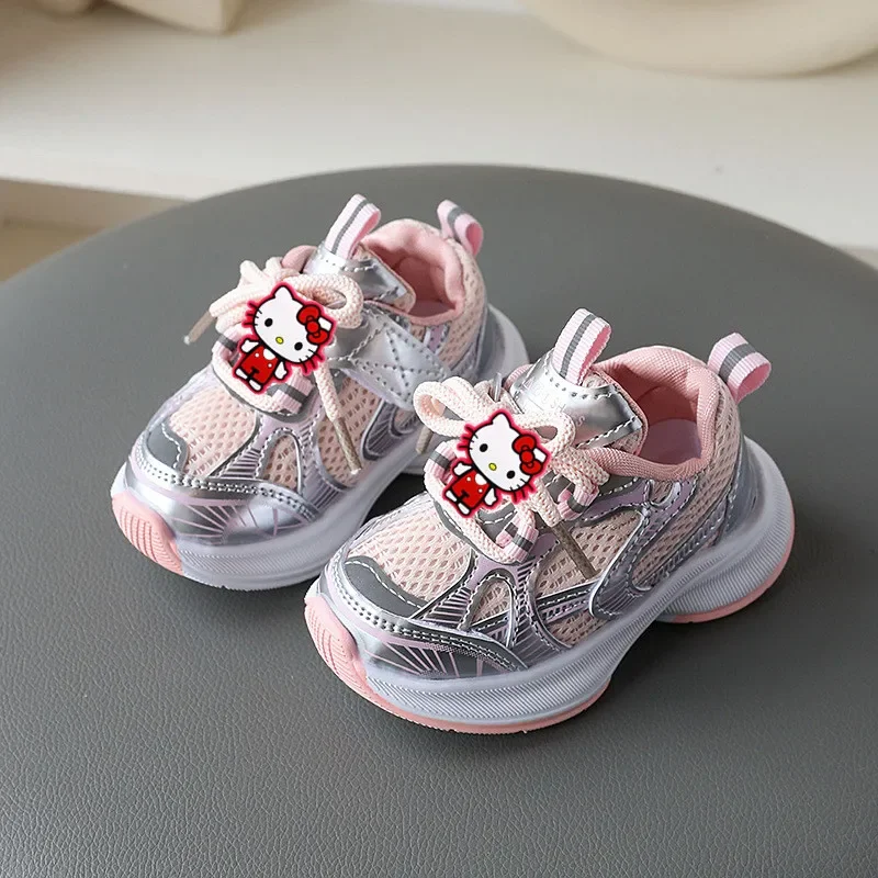 Sanrio hello kitty nuevas zapatillas de deporte para niños suela suave zapatos casuales de malla transpirable primavera otoño zapatos para correr niño niña zapatos para niños pequeños