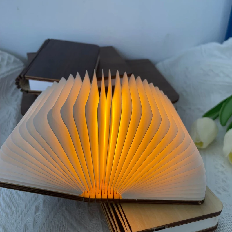F2 3D Folding Book Light LED Night Light 3-Color USB Charging Portable Wooden Magnetic Table Lamp Decor Christmas Holiday Gift