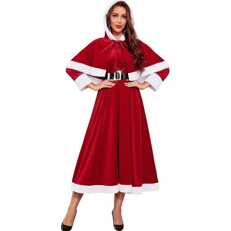 Disfraz de Navidad para Niña, Disfraz de Mamá Noel, Capa de Invierno, Traje de Halloween, Vestido Largo para Mujer 2026