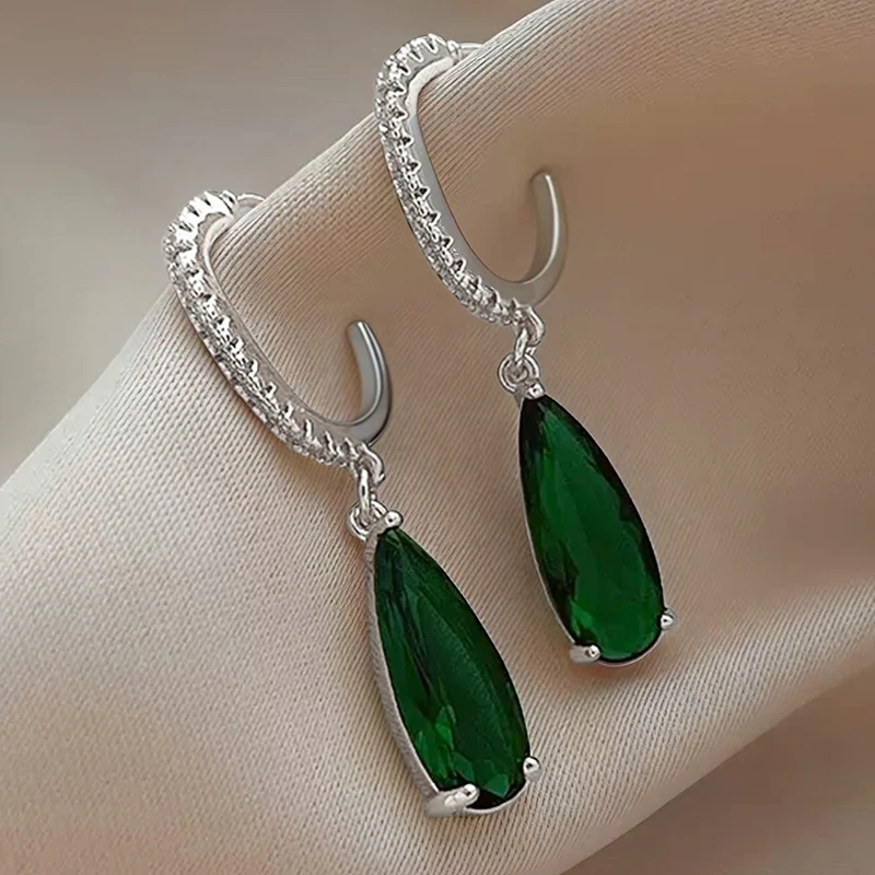 Huitan Birne Grün CZ Tropfen Ohrringe für Frauen Temperament Gold Farbe Ohr Hängen Ohrringe Büro dame Luxus Trendy Schmuck – Detail 11