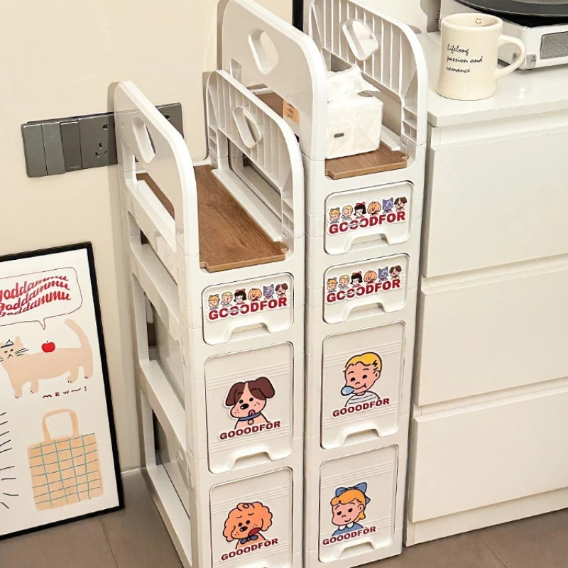 Cream Style Plastic Storage Tower Drawer Organizer for Cosmetics Large Capacity Multi-Layer Shelf with Wheels Cabinet Home Use