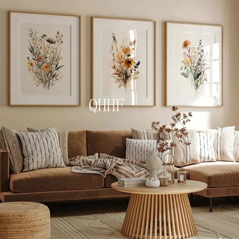 

Scandinavian Minimalist Aesthetic Wall Art Neutral Watercolor Wildflowers Plants HD Poster Prints Home Bedroom Living Room Decor