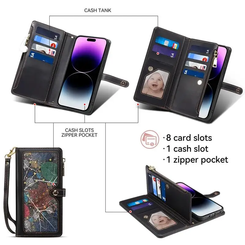 

Чехол-книжка на молнии для Samsung Galaxy A54 A34 A24 A14 A04S A04 A73 A53 A33 A23 A13 Crossbody RFID Block Кожаный откидной чехол