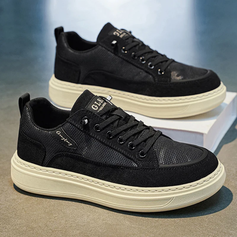 Men's Casual Sports Shoes Breathable Mesh Thin Design Anti-Slip Thick Bottom Heightening Slip-On Summer Outdoor Leisure Footwear