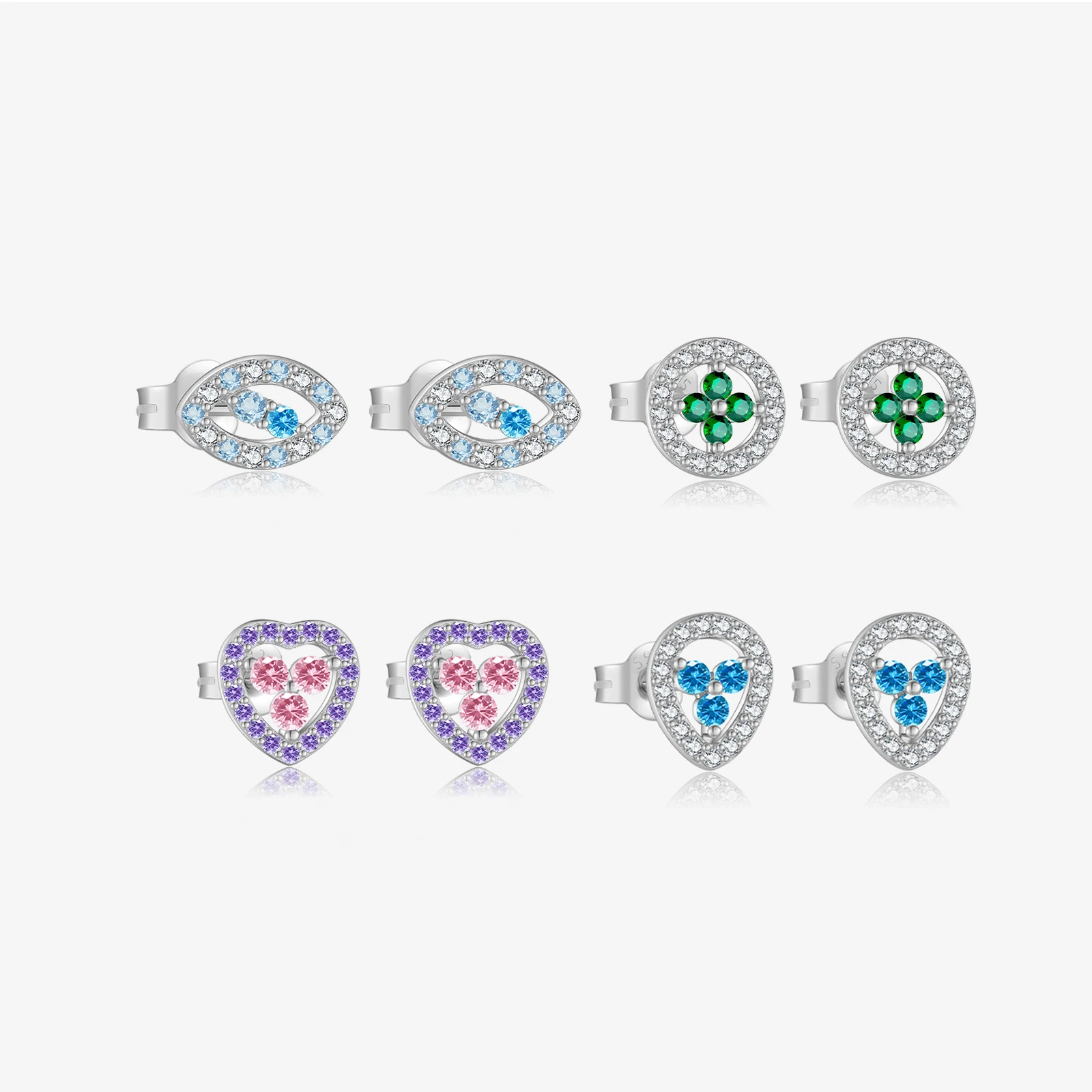 VEWANT 925 Sterling Silver Colorful Zircon CZ Heart Round Eyes Pear Shaped Stud Earrings 2026 Women Dainty Cute Gift Jewels