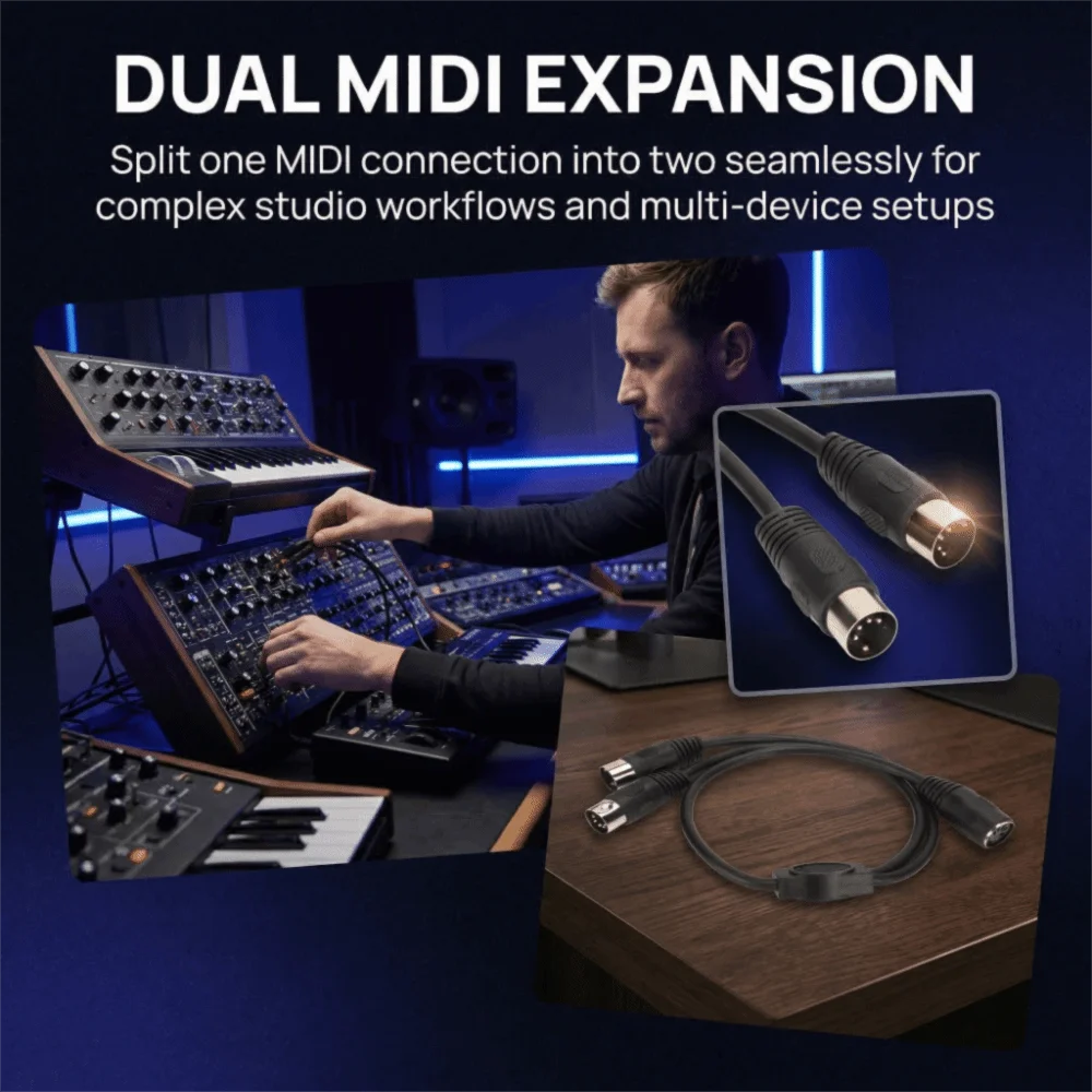 

5 Cores 5Pin Din Female to 2 5Pin Din Male Flexible 50cm Sound Connecting Cable Plug and Play DIN 5 Pin Y Splitter Studios