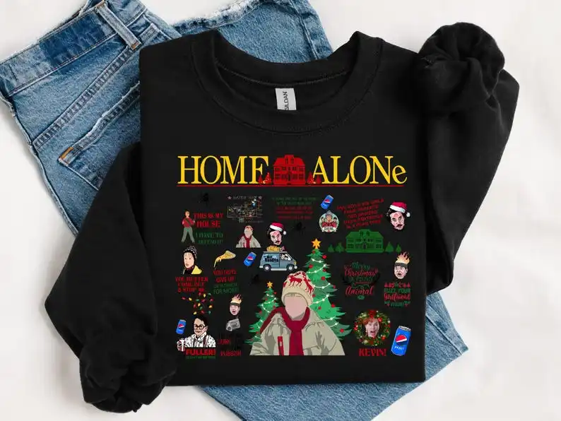 سويت شيرت Kevin Battle Plan لعيد الميلاد على الوجهين، Kevin Mccallister، هوديي Home Alone Merch، تي شيرت فيلم عيد الميلاد، هدية رجل وامرأة