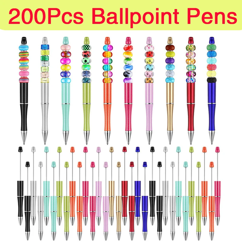 200Pcs Plastic Bead Pens Bead Pens for DIY Beaded Pens Office School Supplies for Kids Students Nurse