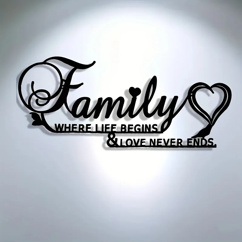 CIFbuy Metal Wall Art Where Life Begins Love Never Ends Cursive Heart Sign for Home Office Cafe Bar Farmhouse New House Gift
