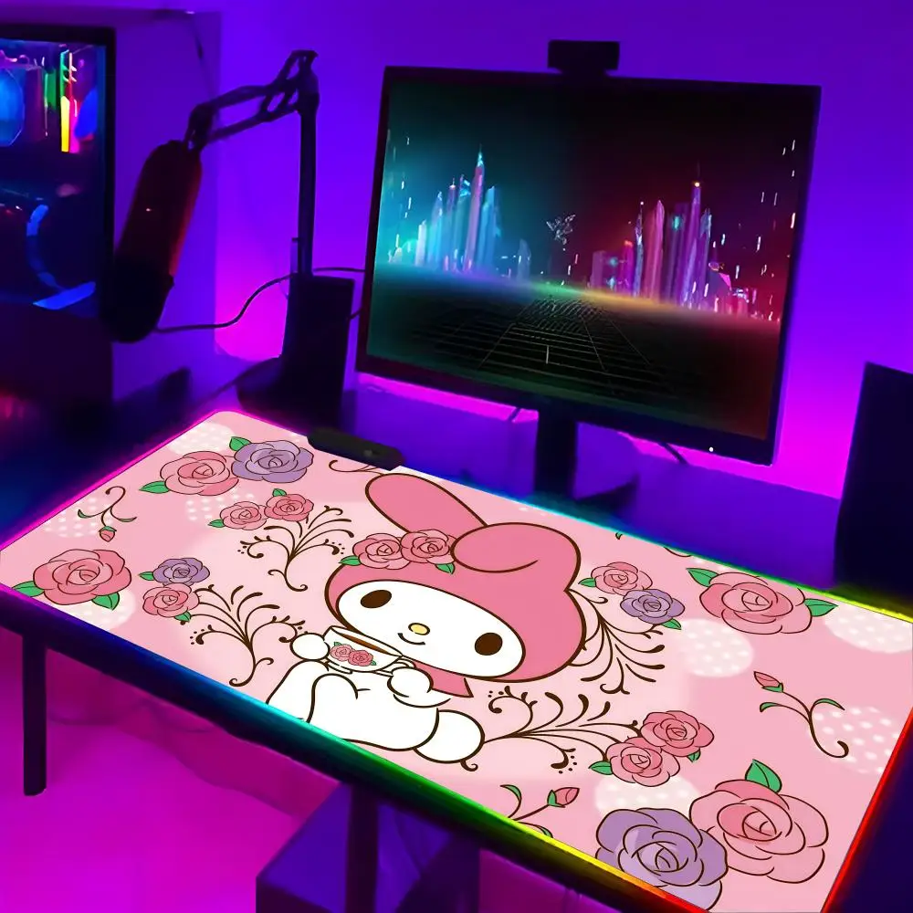 

Sanrio My Melody MINISO Mouse Pad E-sports Players LED RGB Keyboard Cover Desk Mat Colorful Surface Waterproof Computer Game CS