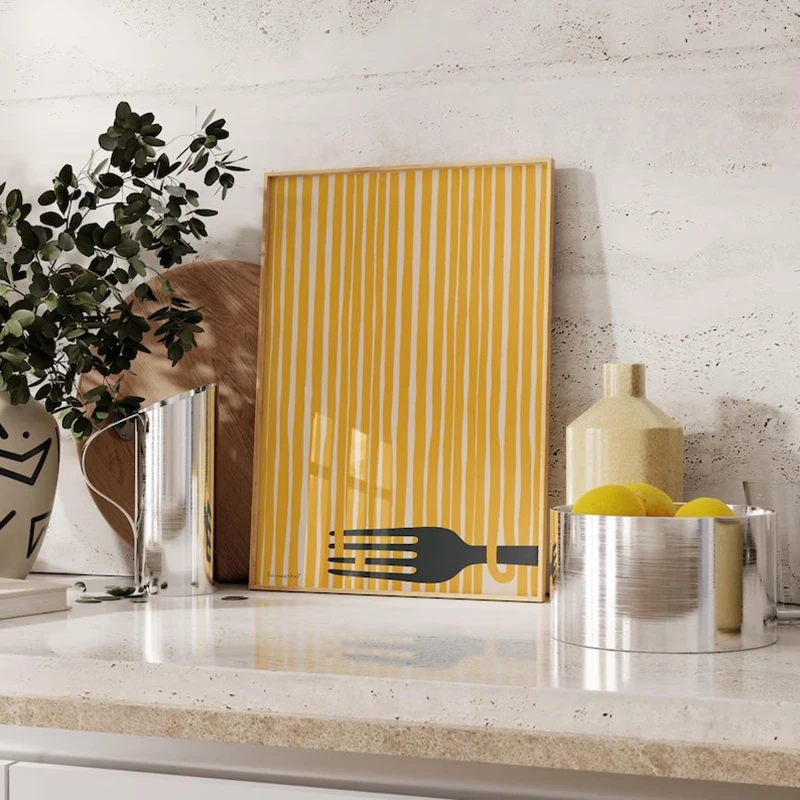 طباعة فنية للمعكرونة مرسومة باليد - ملصق سباغيتي ريترو، ديكور غرفة الطعام الحديثة، فن جدار المطبخ، ملصق قماشي مطبوع عليه طعام قديم