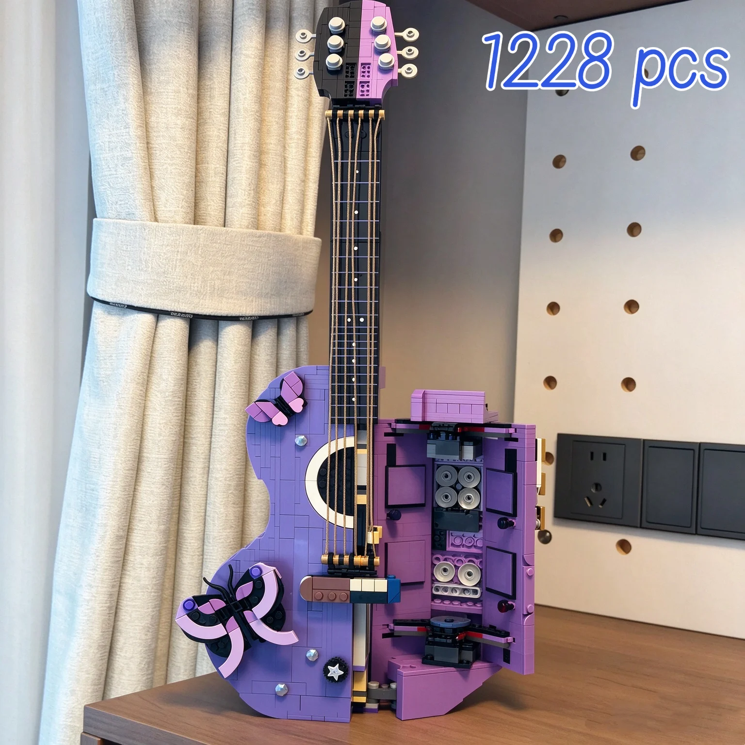 2026 Elegant Instrument Building Blocks For Olivia Double Guitar, 1228pcs Hand Assembled Craft For Room Decoration