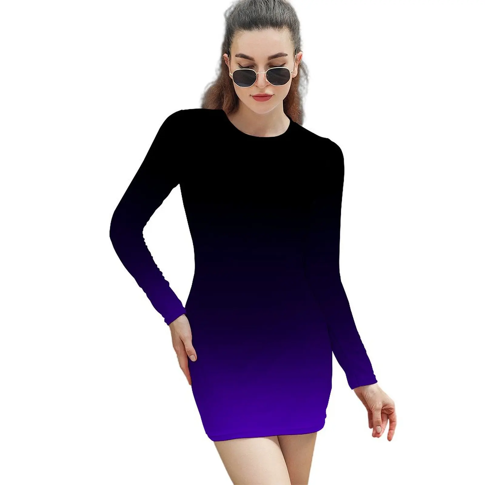 

Black/Purple Gradient Long-Sleeved Sheath Dress Women's long dress dress women elegant luxury woman